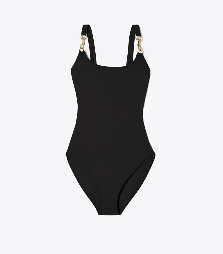 Tory Burch designer badeanzüge Clip Tank Badeanzug in Black / Gold front