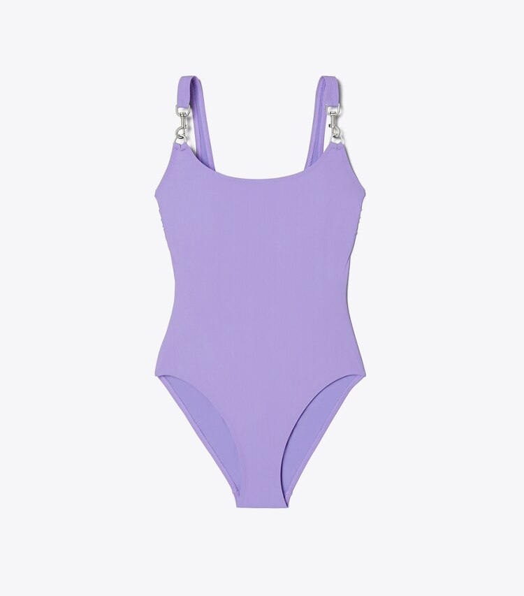 Tory Burch designer badeanzüge Clip Tank Badeanzug in Purple Thistle front