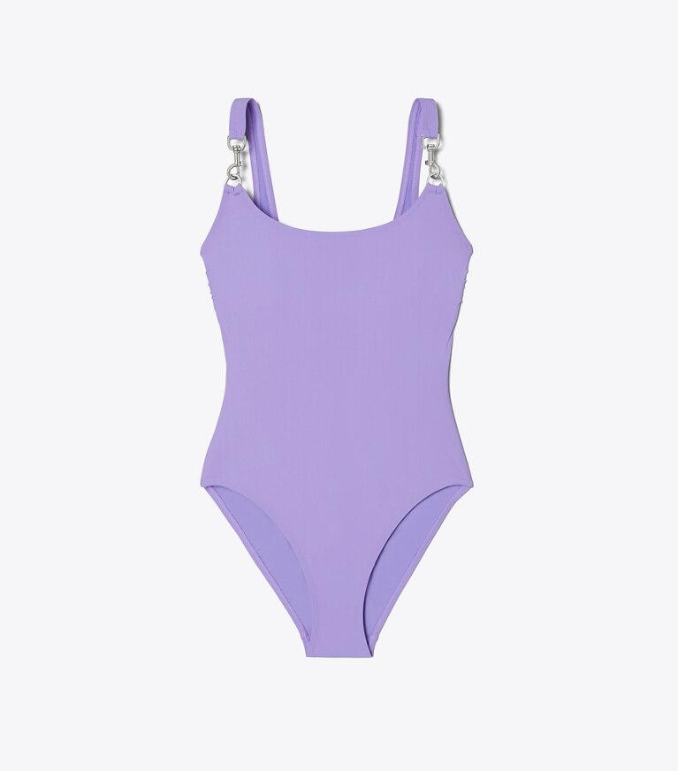 Tory Burch designer badeanzüge Clip Tank Badeanzug in Purple Thistle front