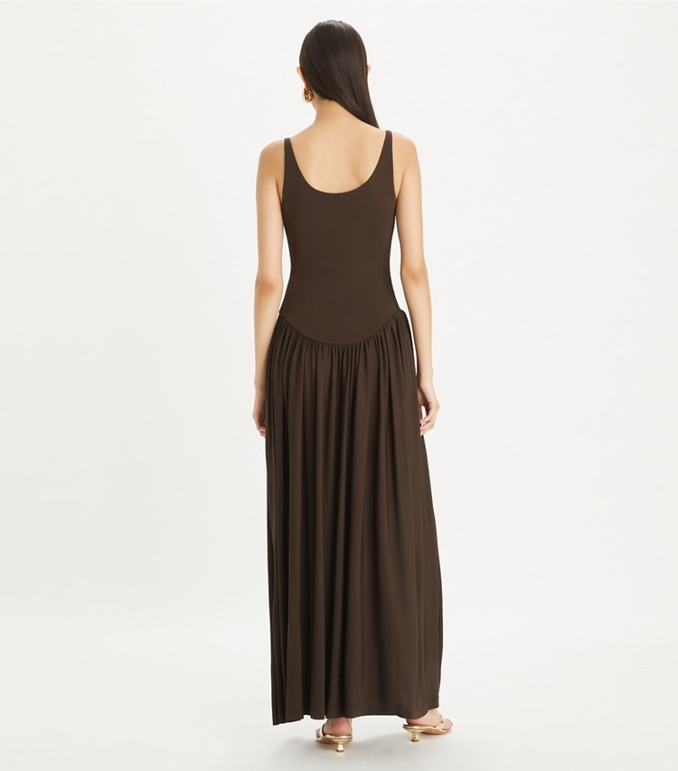 Tory Burch designer coverups Clip Tank Dress in Deep Chocolate on model back