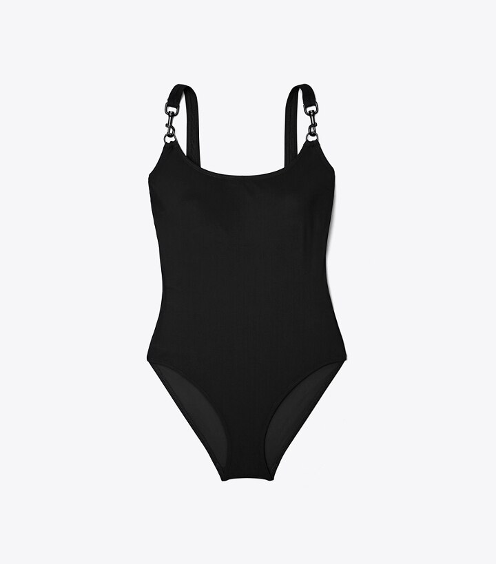 Clip Tank Swimsuit, Black Hardware: Women's Designer One Pieces | Tory Burch