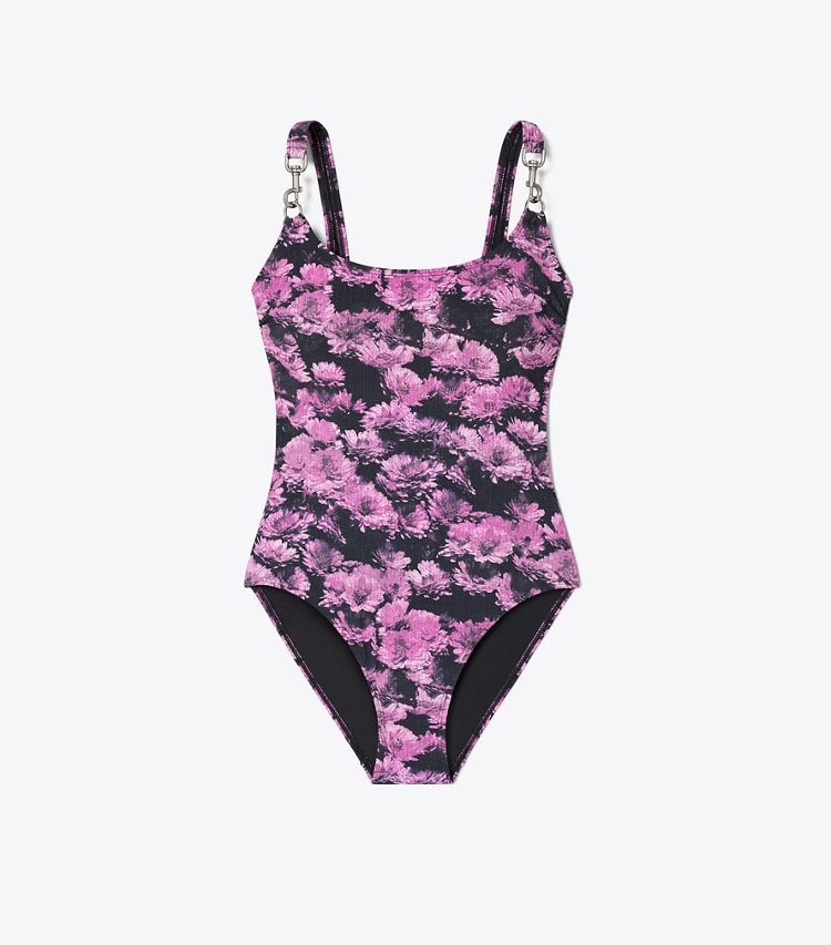Tory Burch designer one pieces Clip Tank Swimsuit in Pink Pixel Floral front