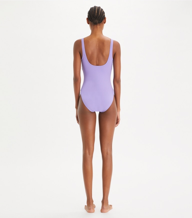 Tory Burch designer one pieces Clip Tank Swimsuit in Purple Thistle front