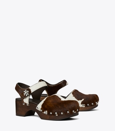 Tory Burch designer heels Clog mit Drehverschluss in Mocha Brown / SHEA BUTTER angle