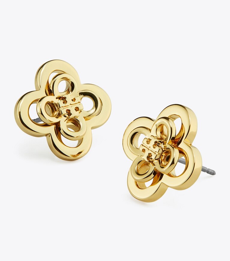 Tory Burch designer boucles d'oreilles Clous d’oreilles empilés Forget Me Not dans Tory Gold détails