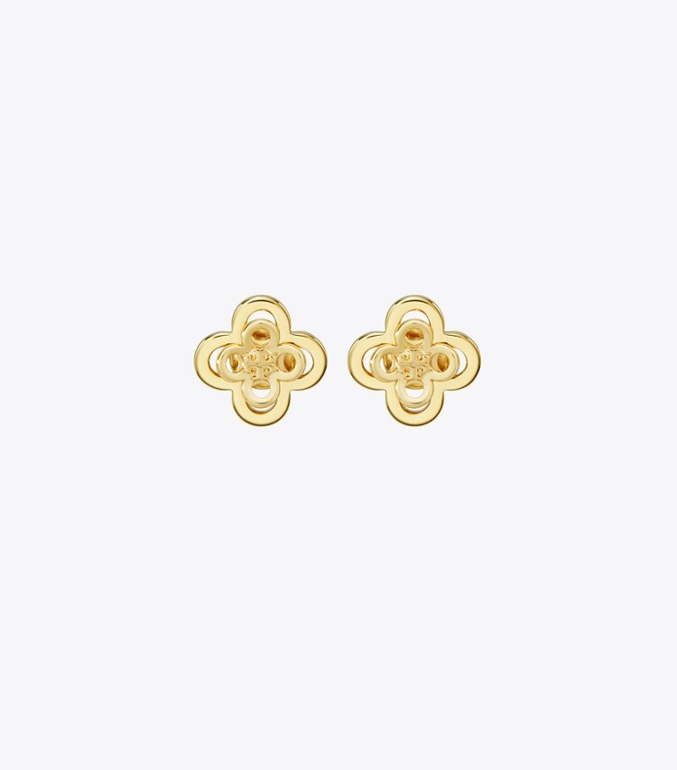 Tory Burch designer boucles d'oreilles Clous d’oreilles empilés Forget Me Not dans Tory Gold de face