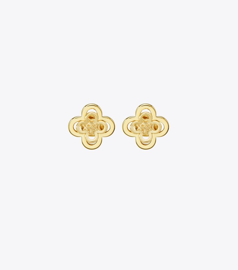 Tory Burch designer boucles d'oreilles Clous d’oreilles empilés Forget Me Not dans Tory Gold de face