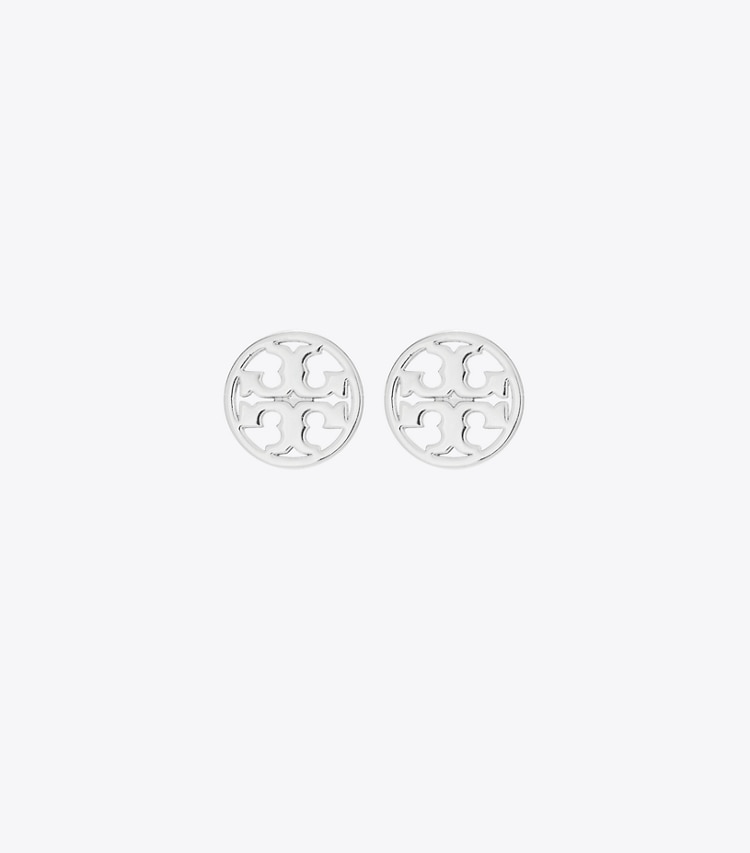 Tory Burch designer boucles d'oreilles Clous d'oreilles Icon dans Tory Silver de face