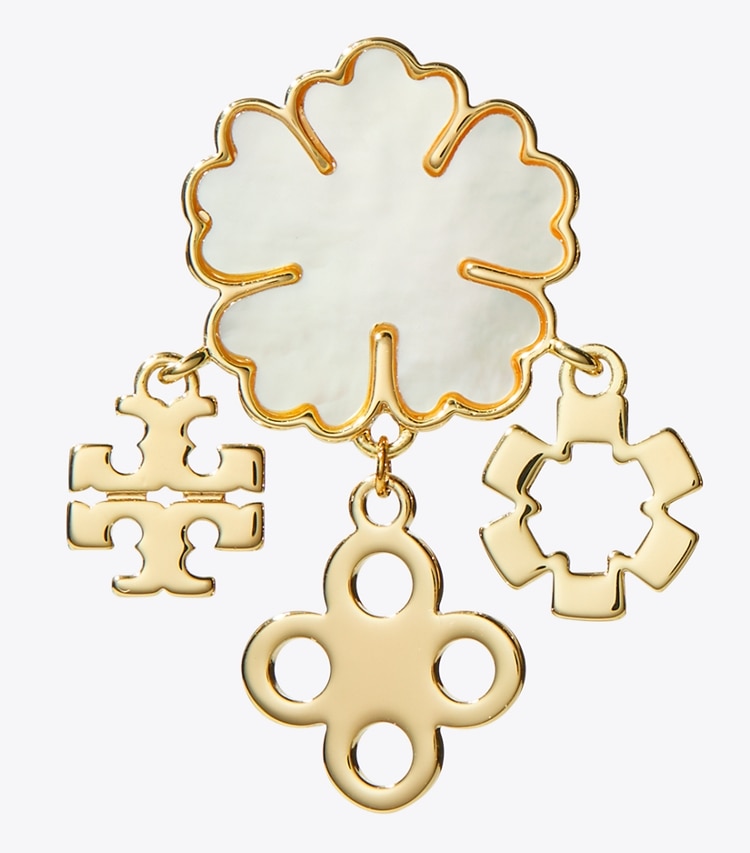 Tory Burch designer earrings Clover Cluster Earring in Tory Gold / Mother of Pearl detail