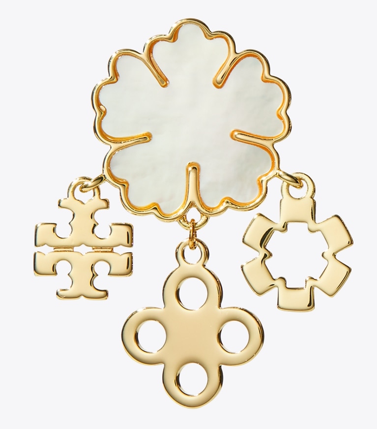 Tory Burch designer earrings Clover Cluster Earring in Tory Gold / Mother of Pearl front