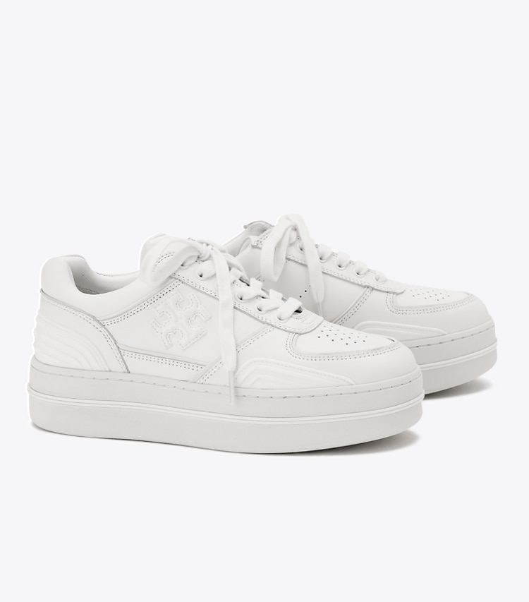 Tory Burch designer sneakers Clover Court Platform Sneaker in WHITE / WHITE / WHITE angle
