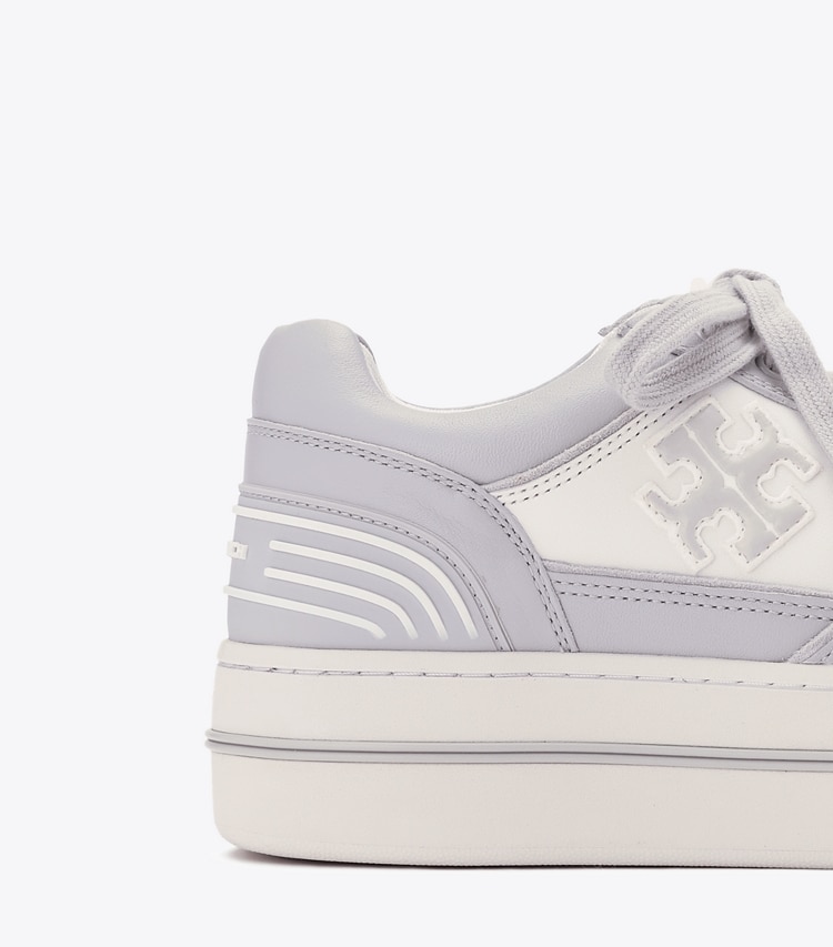 Tory Burch designer sneakers Clover Court Platform Sneaker in WHITE / SILVER / FEATHER GRAY detail