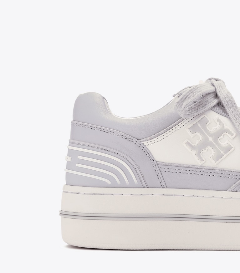 Tory Burch designer sneakers Clover Court Platform Sneaker in WHITE / SILVER / FEATHER GRAY angle