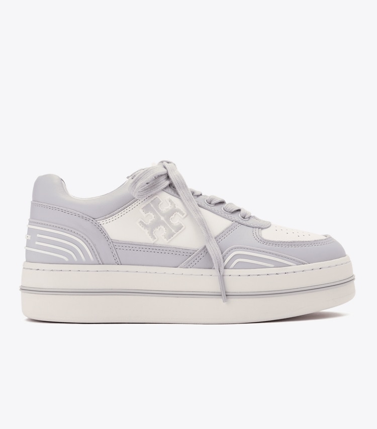 Tory Burch designer sneakers Clover Court Platform Sneaker in WHITE / SILVER / FEATHER GRAY side