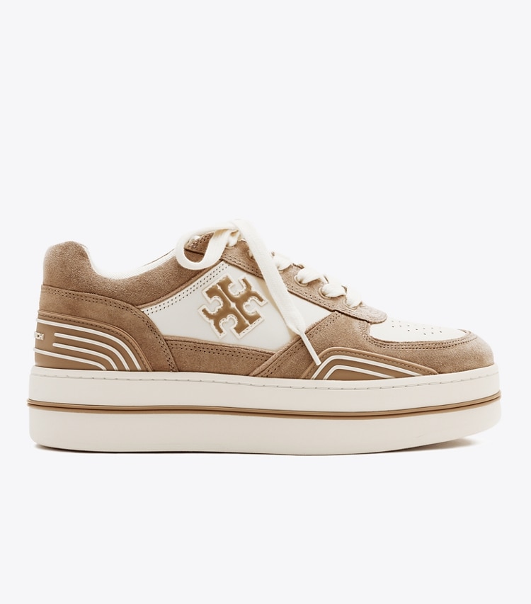 Tory Burch designer sneakers Clover Court Platform Sneaker in NEW IVORY / CERBIATTO / CERBIATTO side