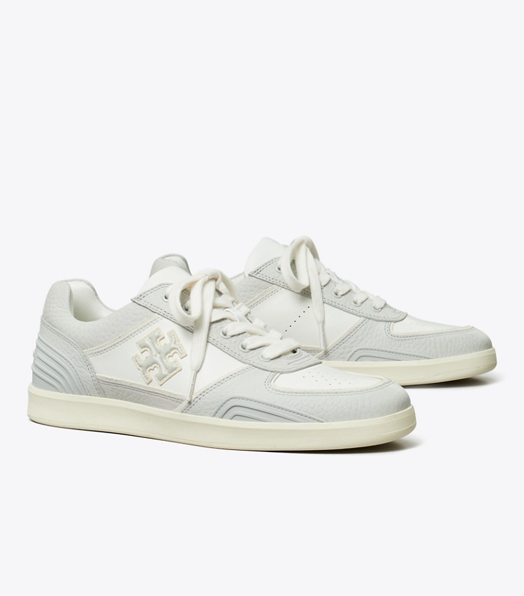 Tory Burch designer sneakers Clover Court Sneaker in WHITE / POWDER BLUE angle