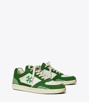 Tory Burch designer sneakers Clover Court Sneaker in WHITE / MOSSY GREEN / MOSSY GREEN angle