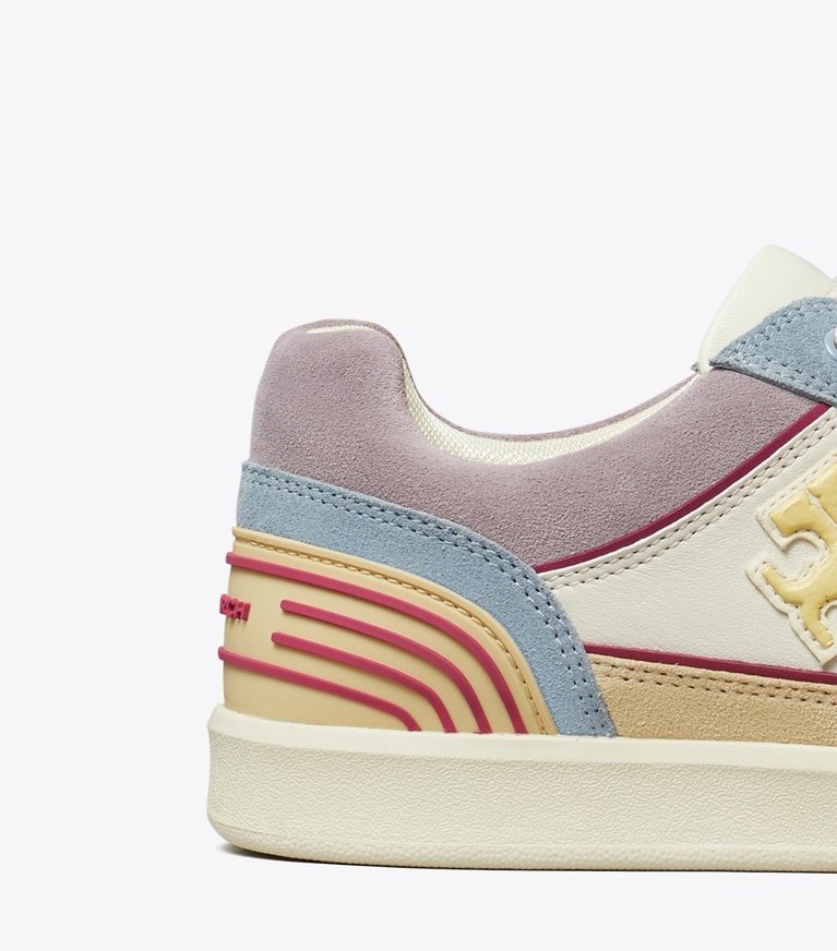 Tory Burch designer sneakers Clover Court Sneaker in NEW IVORY / YELLOW CANARY / ARIA BLUE angle