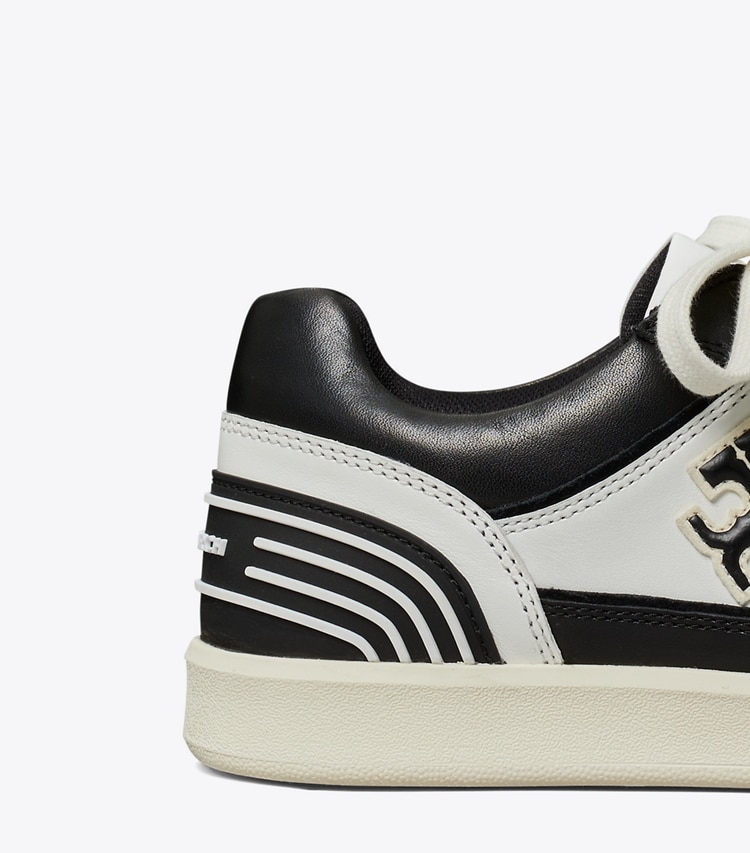 Tory Burch designer sneakers Clover Court Sneaker in WHITE / PERFECT BLACK detail