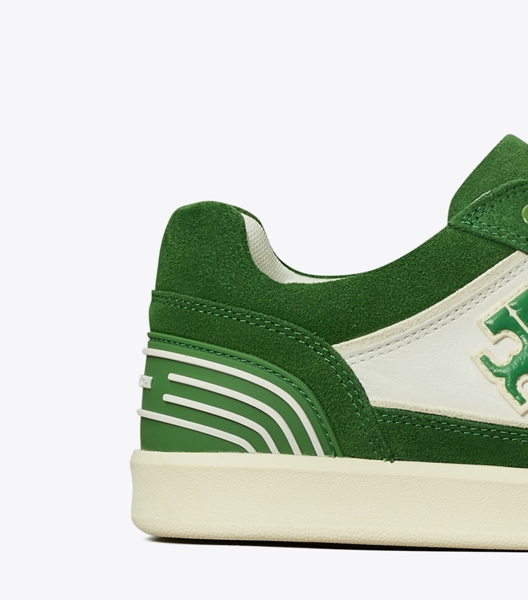 Tory Burch designer sneakers Clover Court Sneaker in WHITE / MOSSY GREEN / MOSSY GREEN angle
