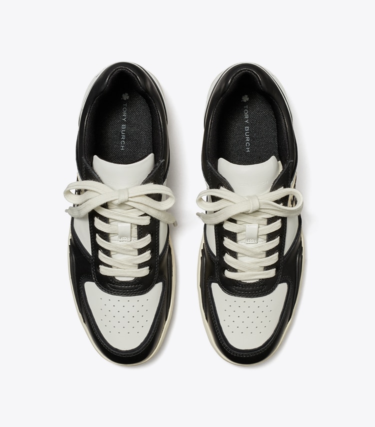 Tory Burch designer sneakers Clover Court Sneaker in WHITE / PERFECT BLACK overhead