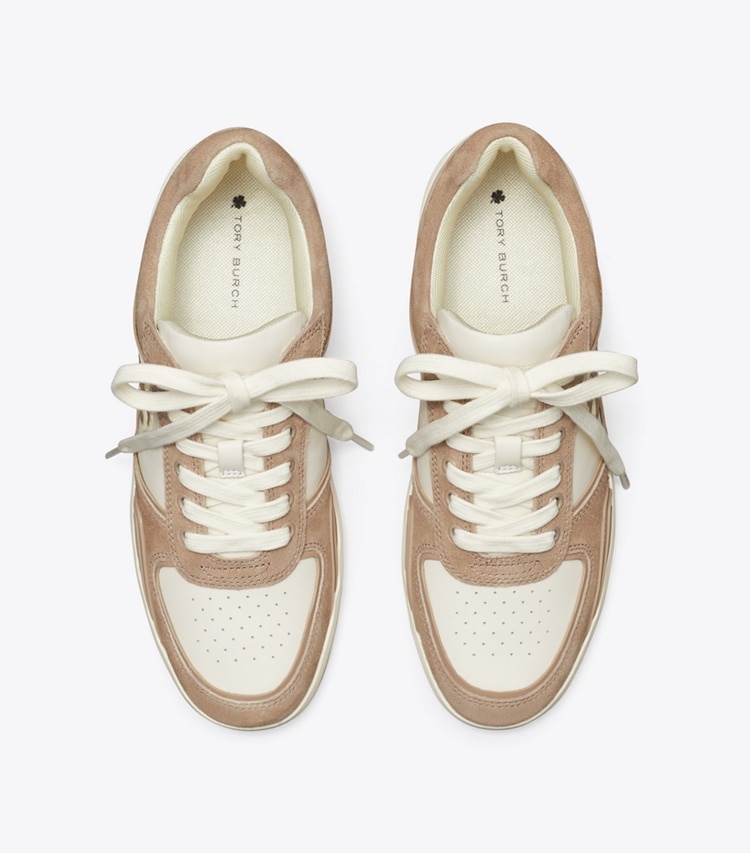Tory Burch designer sneakers Clover Court Sneaker in NEW IVORY / CERBIATTO overhead