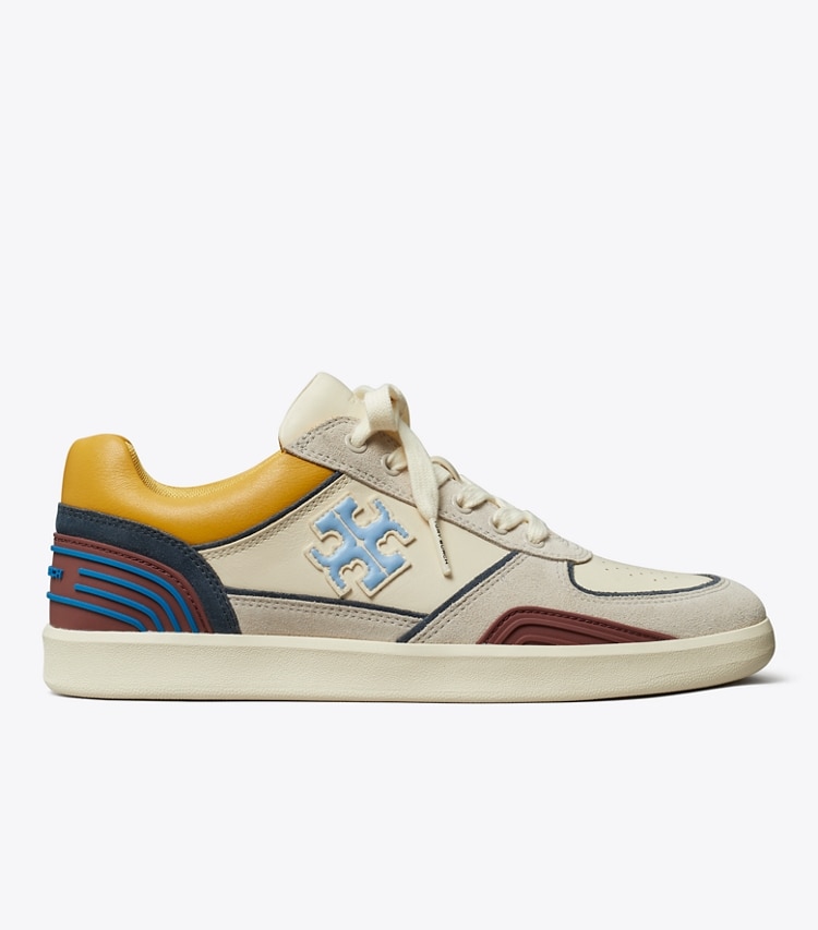 Tory Burch designer sneakers Clover Court Sneaker in LIGHT CREAM / CALCARE / DARK CARMINE side