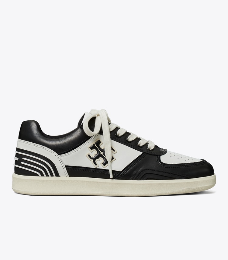Tory Burch designer sneakers Clover Court Sneaker in WHITE / PERFECT BLACK side