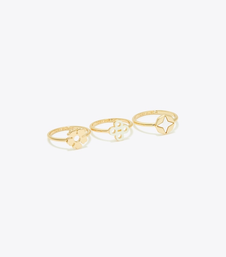 Tory Burch designer rings Clover Stacking Ring Set in Tory Gold / Mother of Pearl detail