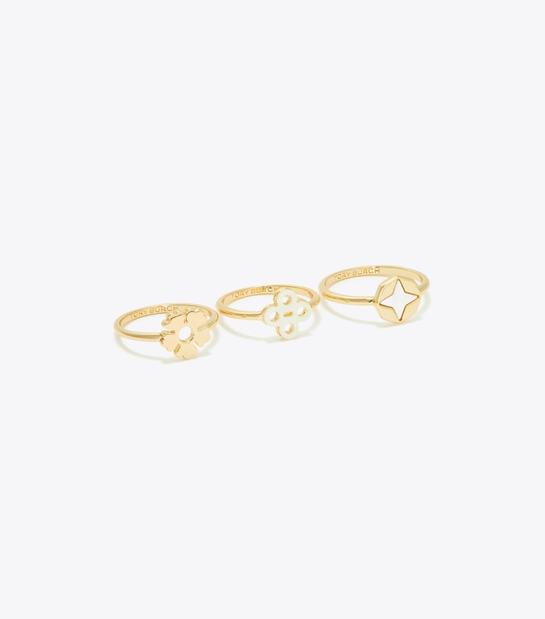 Tory Burch designer rings Clover Stacking Ring Set in Tory Gold / Mother of Pearl angle