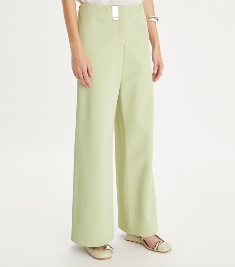 Tory Burch designer bottoms Coated Jersey Pant in Khaki Sage front