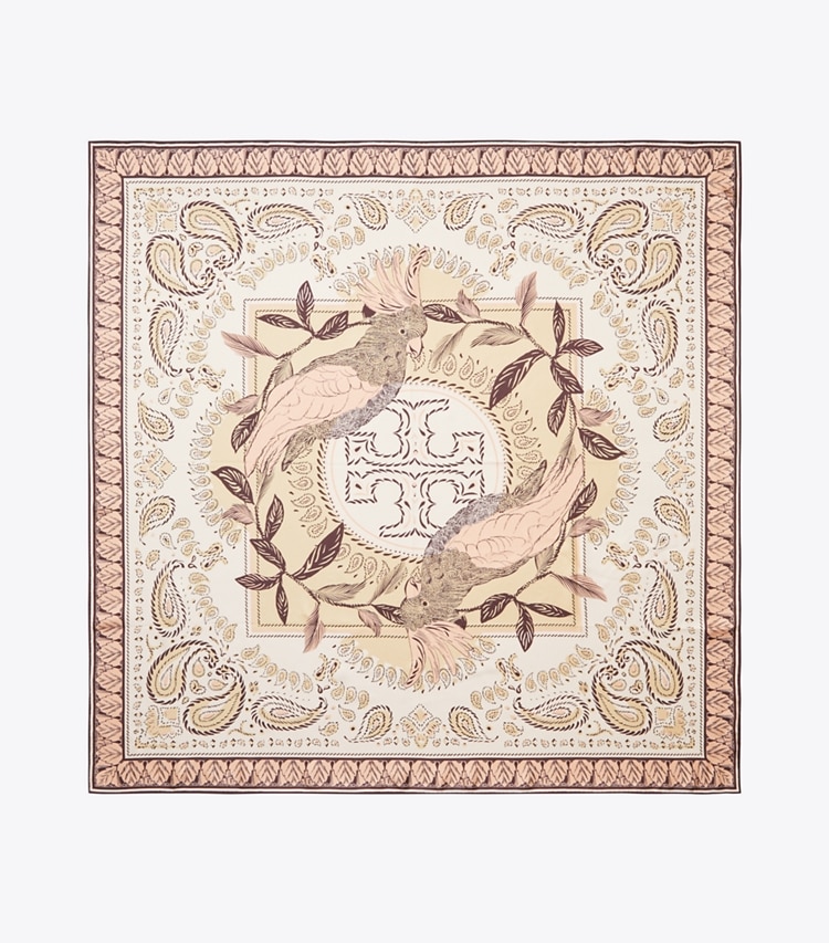 Tory Burch designer scarves Cockatoo Bandana Silk Square Scarf in Pink Cockatoo overhead