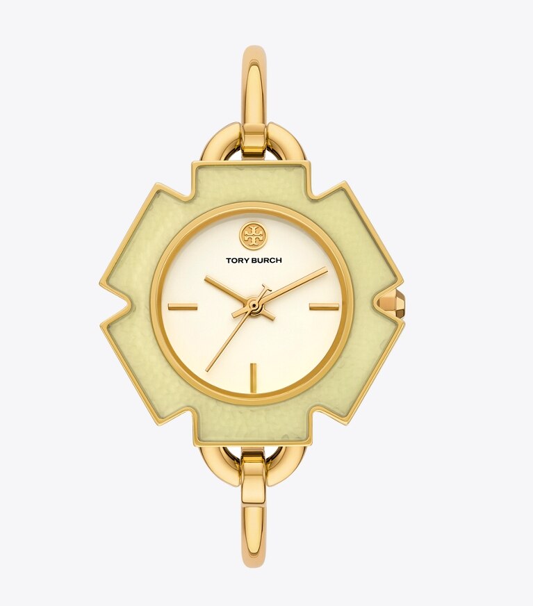 Tory Burch designer montres bracelet Coffret cadeau montre Kira in IVORY/GOLD/MULTI TOPRINGS front