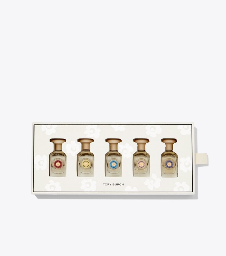 Tory Burch designer parfum Coffret de miniatures in EOD SET: E.S./C.W./D.M./S.R./M.G. front
