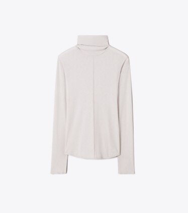 Tory Burch designer hauts Col roulé à côtes fines dans Gray Green de face