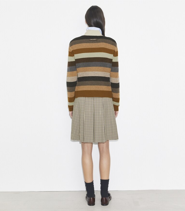 Tory Burch designer sweaters Col roulé en mérinos in Sage Grey Evening Stripe front