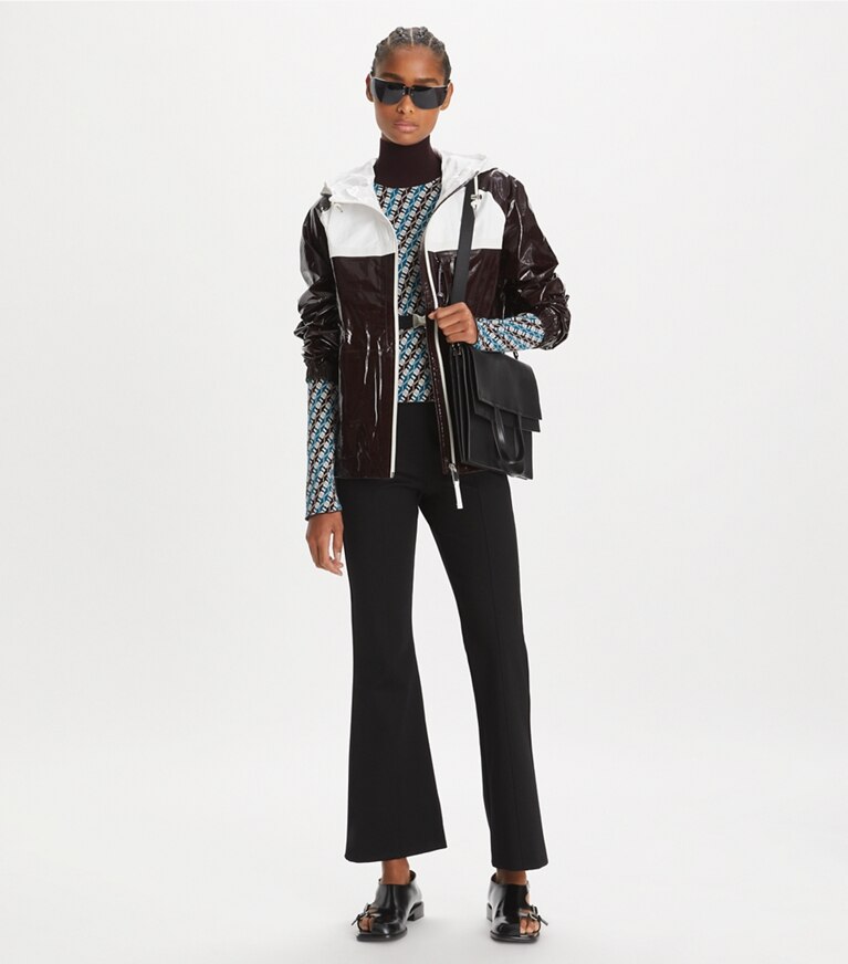 Tory Sport designer sweaters Col roulé jacquard in Aqua Blue Linked Geo 3 Color front