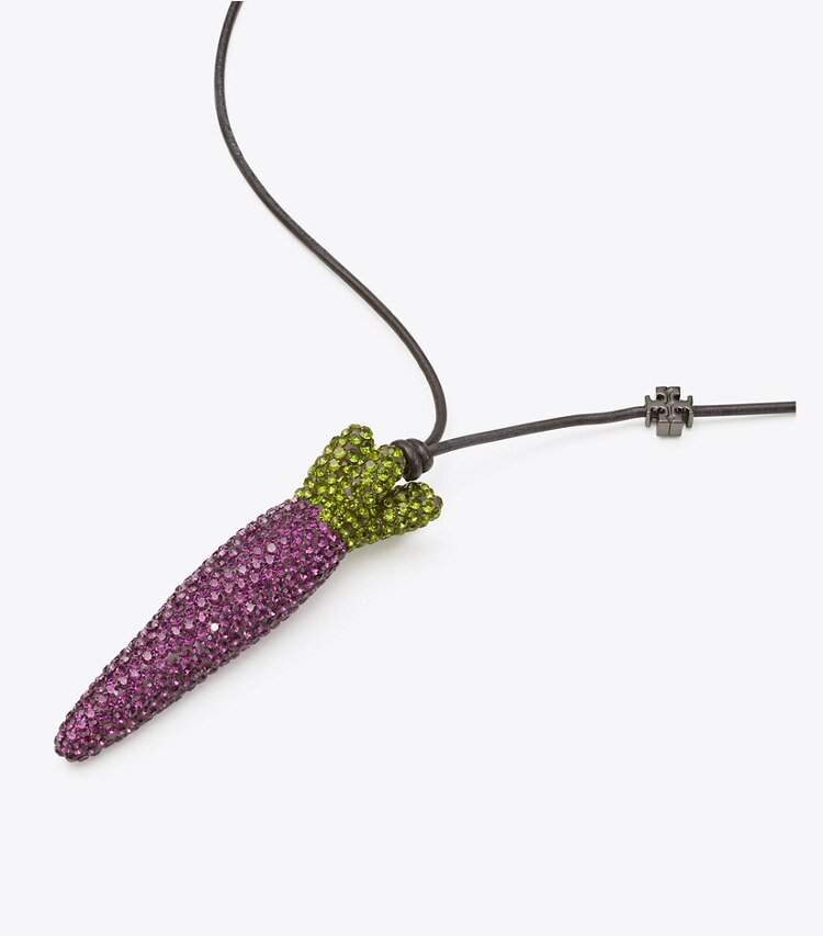 Tory Burch diseñador collares Colgante Curiosity de zanahoria en Purple / Green detalle