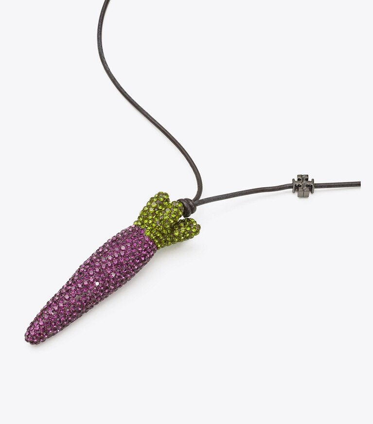 Tory Burch diseñador collares Colgante Curiosity de zanahoria en Purple / Green detalle