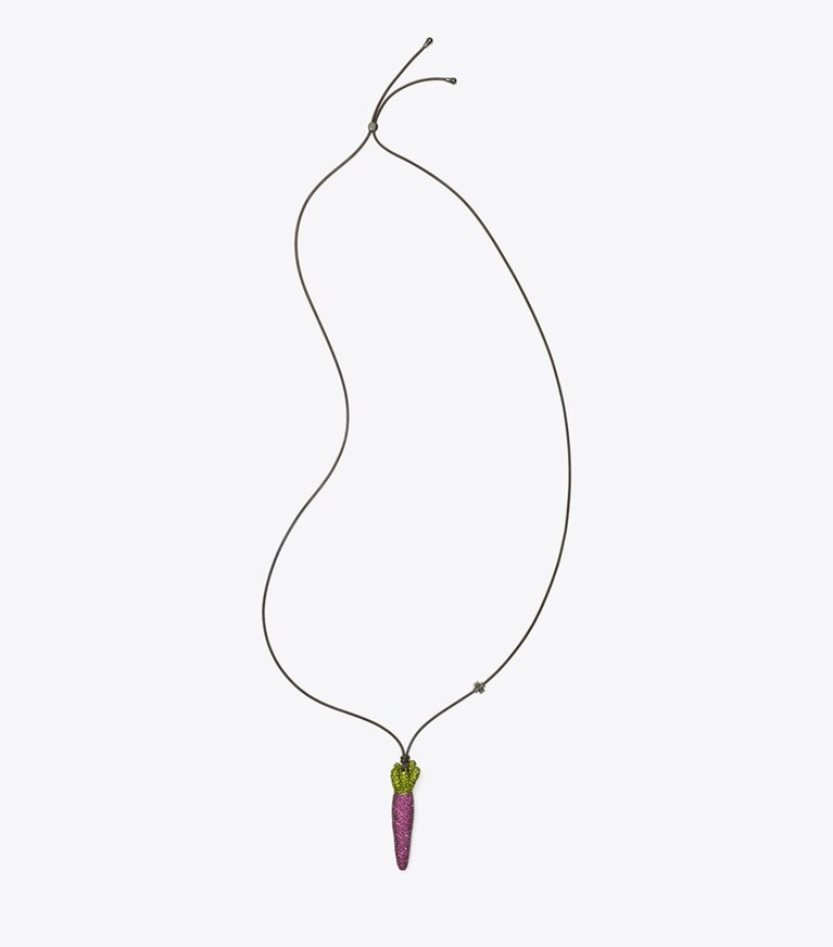 Tory Burch diseñador collares Colgante Curiosity de zanahoria en Purple / Green frente