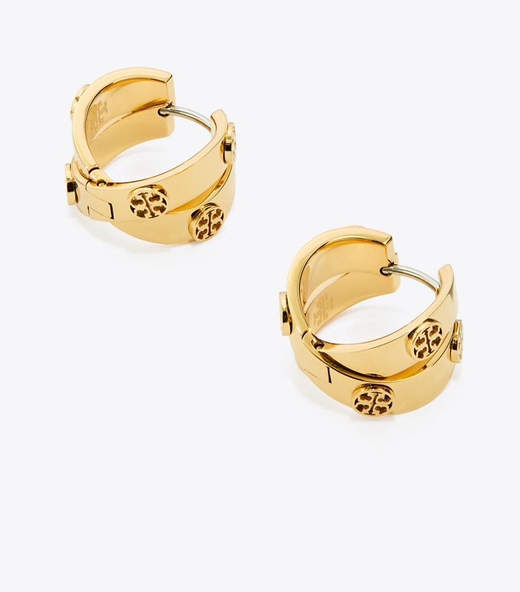 Tory Burch diseñador aretes Colgantes de aro doble Icon en Tory Gold detalle