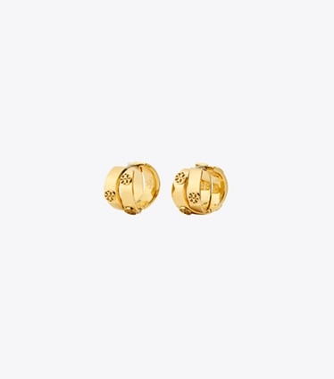 Tory Burch diseñador aretes Colgantes de aro doble Icon en Tory Gold frente