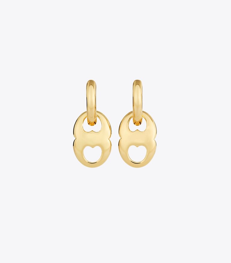 Tory Burch diseñador aretes Colgantes de aro pequeños Gemini Link en Light Brass detalle