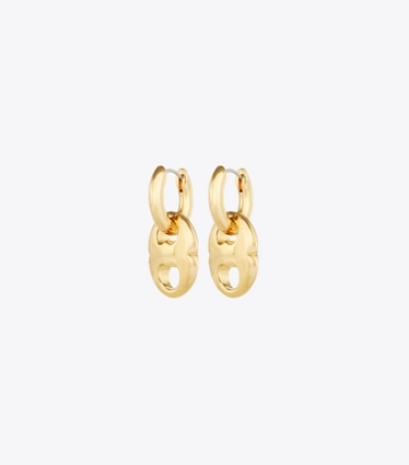Tory Burch diseñador aretes Colgantes de aro pequeños Gemini Link en Light Brass frente