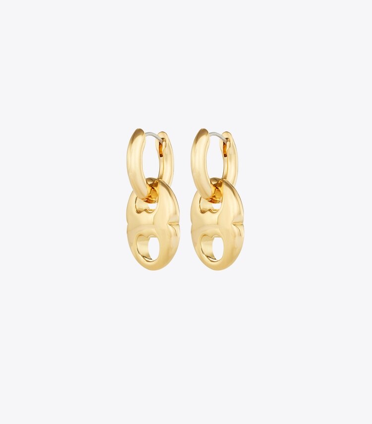 Tory Burch diseñador aretes Colgantes de aro pequeños Gemini Link en Light Brass frente