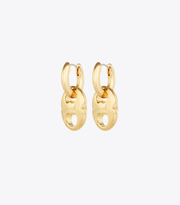 Tory Burch diseñador aretes Colgantes de aro pequeños Gemini Link en Light Brass frente