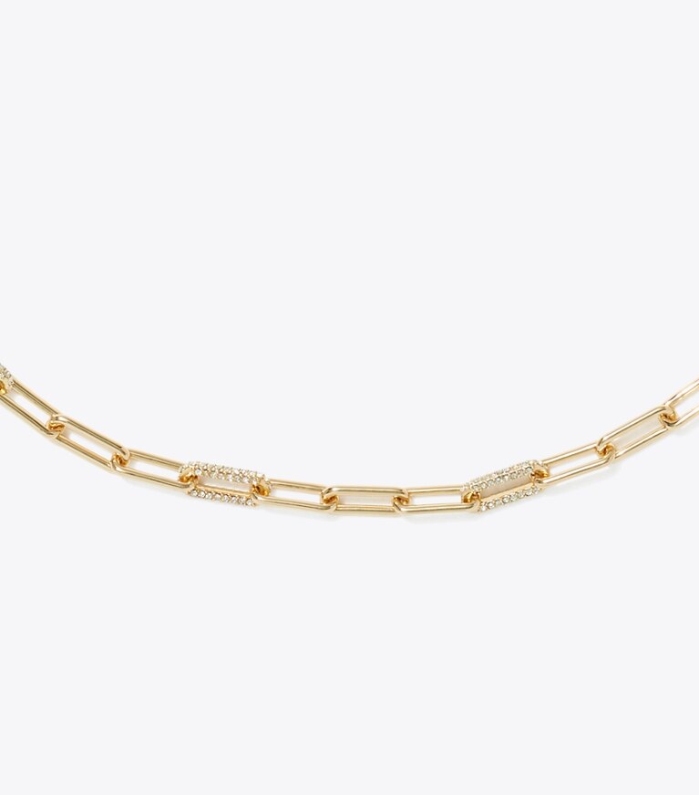 Tory Burch designer collane Collana con catena e pavé Good Luck in Tory Gold / Crystal front