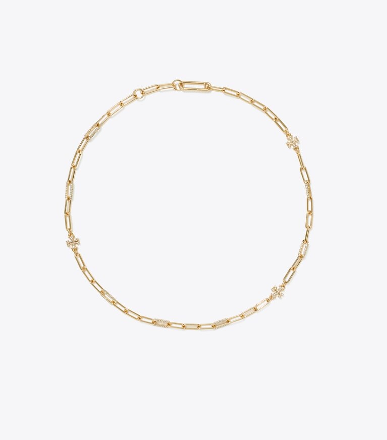 Tory Burch designer collane Collana con catena e pavé Good Luck in Tory Gold / Crystal front