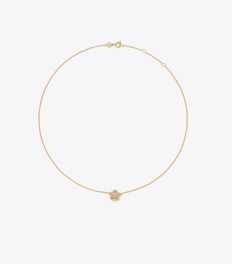 Tory Burch designer collane Collana con pendente pavé Forget Me Not in Tory Gold / Crystal front
