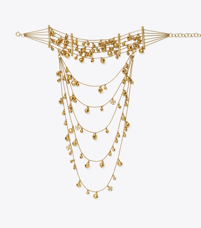 Tory Burch designer collane Collana convertibile con campane in Antique Light Brass front